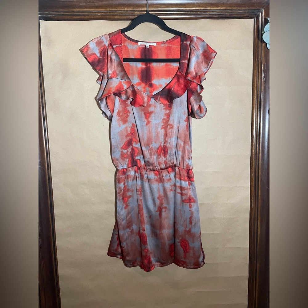 Elegant Red and silver Women's Dress silky ruffle sleeve unique and beautiful
